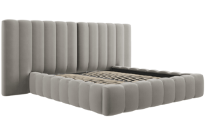 Světle šedá sametová dvoulůžková postel MICADONI Kelp 160 x 200 cm
