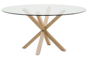 Skleněný jídelní stůl Kave Home Argo 150 cm s přírodní kovovou podnoží